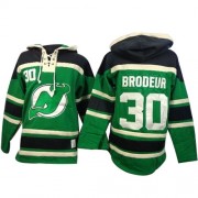 Old Time Hockey New Jersey Devils 30 Men's Martin Brodeur Green Premier St. Patrick's Day McNary Lace Hoodie NHL Jersey